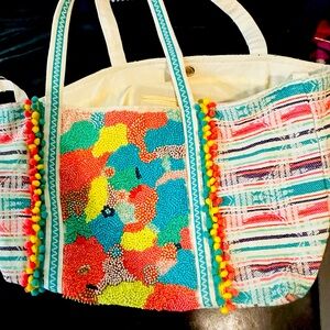 Large, hand beaded tote